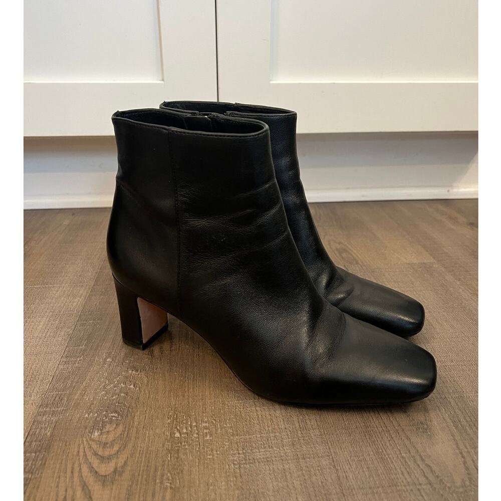 J McLaughlin Black Leather Squared-toed Heeled Ankle Boots